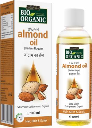 Indus Valley BioOrganic Cold Pressed Sweet Almond Oil For Body, Hair, Skin & Baby Massage Oil