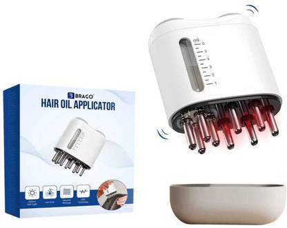 Brago Electric Hair Oil Applicator and Scalp Massager with Red Light Therapy Microcurrent Technology for Hair Growth, 6ml Removable Oil Tank Massager
