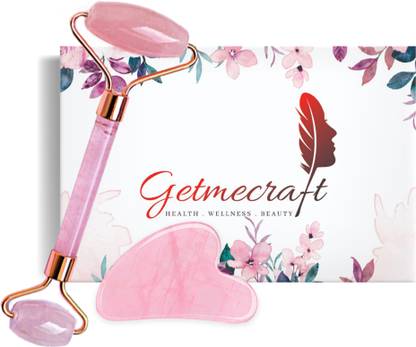 Getmecraft Rose Quartz Face Roller and Gua Sha Facial Tool Set Facial Roller Massager - Anti Aging for Face and Dark Circles Under Eye Massager