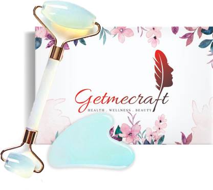 Getmecraft Opalite Face Roller and Gua sha Set Jade Roller For Face Massager and Gua Sha Set - Natural Opal Clear Blue- Massage Beauty Tools for Face and Eyes Puffiness Relief, Reducing Skin Wrinkle Anti-aging Facial Roller Massager