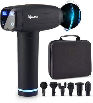 RLN Lifelong Gun Massager | Percussion for Full Body Pain Relief 6 Heads | LED Touch | 30 Speed Levels | Premium Bag Massager