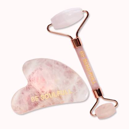 be soulfull Rose Quartz Face Sculpting Kit | Gua Sha & Face Roller | 2 face massaging tools Massager
