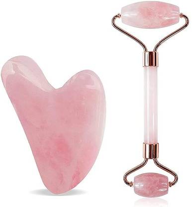 PCS PCM Rose Quartz Jade Face Roller and Gua Sha Set Roller and Guasha Combo for Glowing & Healthy Skin I Face Massage Tool Massager