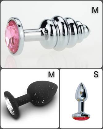 purvish Non Vibrating Curved Steps M-Size, Soft Silicone M-Size & Steel S-Size, 3 set Massager Unique Design, Soft and Different Size More Compatibility for Men Massager