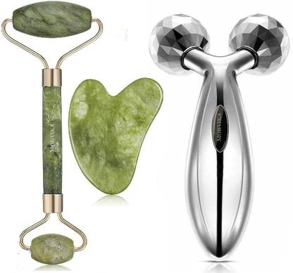 MORVIKA Jade Roller & Gua Sha Tool 100% Natural Himalayan Stone for Face Neck Healing Ma Face Massager,3D Massager Face Body Massager Massager