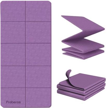 Verilux Foldable Yoga Mat for Travel 6mm Thick Non Slip Exercise Mat with Carry Bag Purple 6 mm Yoga Mat