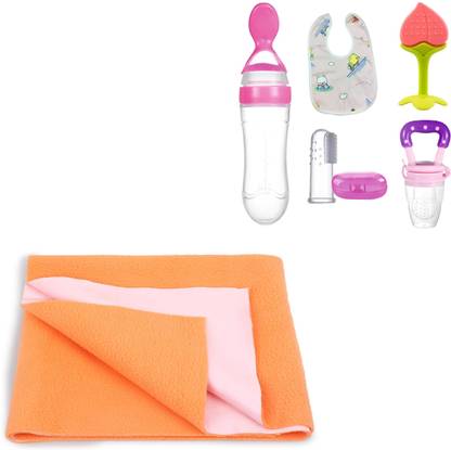 AuraGreen Drysheet ORG_Spn Feeder PNK_Teether PNK_Nibbler PNK_Bib WHT_Brush WHT