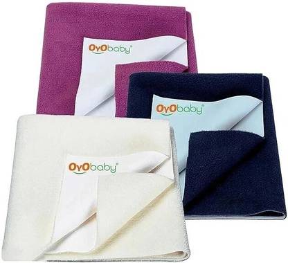 Oyo Baby Baby Dry Sheet, Small Size, Pack Of 3 (Dark Sea Blue, Ivory , Rani Pink)