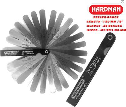 HARDMAN LENGTH 150 MM 26 BLADES FEELER GAUGE .03 TO 1.00 MM THICKNESS 6" INCH LONG Snap Gauge