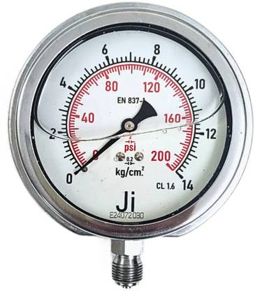 "Ji" Japsin Instrumentation Pressure Gauge, 4" Dial, 0-14 Kg/Cm2 / 200 PSI, SS Case, Surface Bottom Entry Dial Indicator