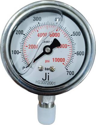 Japsin instrumentation Glycerin Filled Pressure Gauge, Dial 63 mm , 0-700 bar, Bottom Entry, 1/4"NPT(M) Dial Indicator