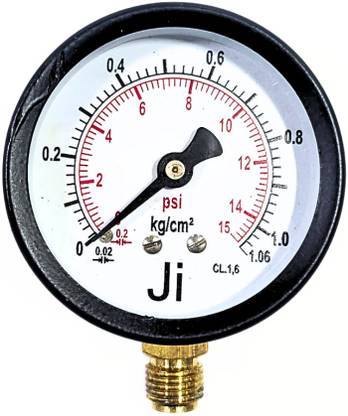 "Ji" Japsin Instrumentation Pressure Gauge, 2.5" Dial, 0-1.06 Kg/Cm2, Bottom Entry, 1/4" BSP (M) Connection Dial Indicator
