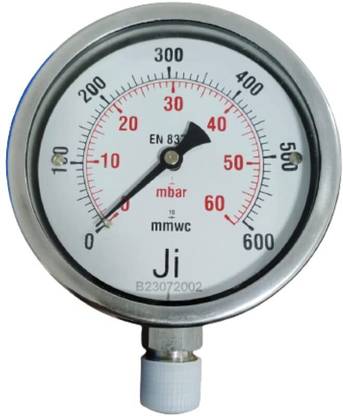 Japsin instrumentation Capsule Pressure Gauge, 4" Dial, 0 to 60 mBar, Bottom Entry, 3/8" BSP (M) Conn Dial Indicator