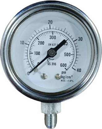 "Ji" Japsin Instrumentation Industrial Pressure Gauge, 2" Dial, 0 to 42 Kg/Cm2, Bottom Entry, SS Body Dial Indicator