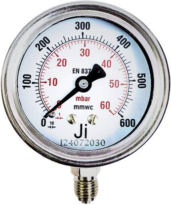 "Ji" Japsin Instrumentation Capsule Pressure Gauge, 2.5" Dial, 0 to 60 mBar, Bottom Entry, SS Body Dial Indicator