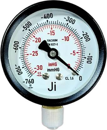 Japsin instrumentation Vacuum Gauge, 2 1/2" Dial, -760 mmHg to 0 with -30 inHg to 0, 1/4" BSP (M) Dial Indicator