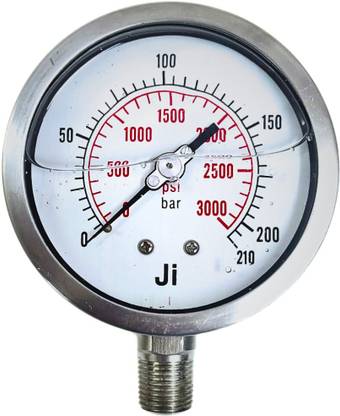 Japsin instrumentation Pressure Gauge, 4" Dial, 0-210 Bar, Direct Bottom Entry, 1/2" NPT (M) Connection Dial Indicator