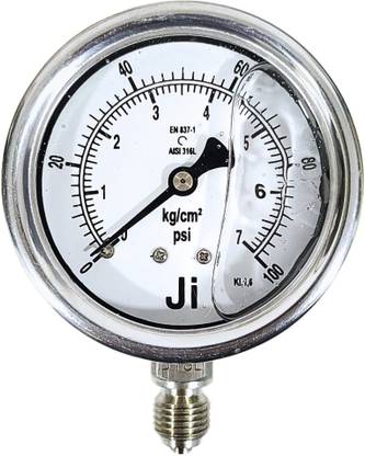 "Ji" Japsin Instrumentation Industrial Pressure Gauge, 2.5" Dial, 0 to 7 Kg/Cm2, Bottom Entry, SS Body Dial Indicator