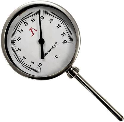 "Ji" Japsin Instrumentation Bi-Metal Dial Thermometer, 4" Dial, -10 to 50°C, 4" Stem, Bottom Entry, SS Body Dial Indicator