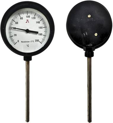 "Ji" Japsin Instrumentation Bi-Metal Dial Thermometer, 4" Dial, 0-200°C, 6" Stem, Bottom Entry, SS Material Dial Indicator