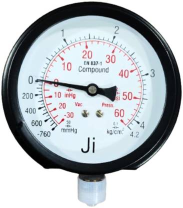 Japsin instrumentation Compound Gauge, 4" Dial, -760 mmHg to 4.2 Kg/Cm2, Bottom Entry, 3/8" BSP (M) Dial Indicator
