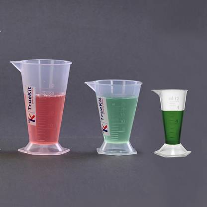 TRUEKIT Transparent Plastic Beaker Conical Measure with Graduation Marks (Pack of 1) Measuring Cup