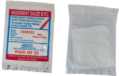 Agarwals Absorbent B.P.C. Gauze Swabs Sterilized 10cm x 10cm (Pack of 25) Gauze Medical Dressing