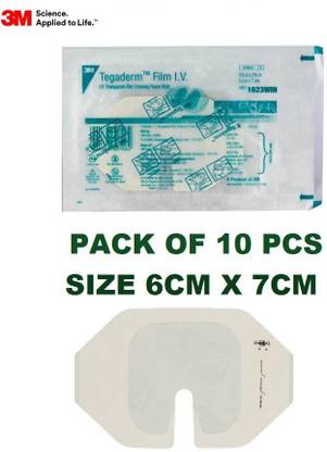 3M Tegaderm Transparent Film Dressing Frame Style 1623WIN, 6 cm x 7 cm (Pack of 10) First Aid Tape