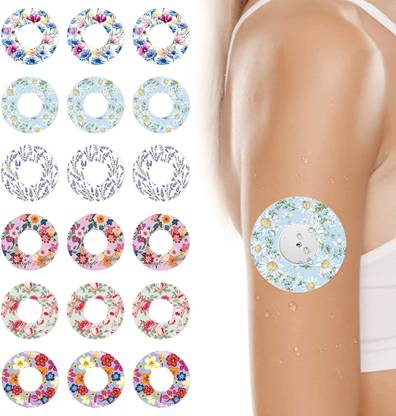 HANNEA 18Pcs Self Adhesive Patch Stickers for Freestyle Libre Sensor Floral CGM Tape Films Medical Dressing