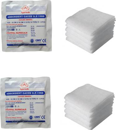 Agarwals Absorbent Gauze Swabs Sterile 10 cm X 10 cm X 12 ply (5Pcs/Pack) Sterile Gauge Roll