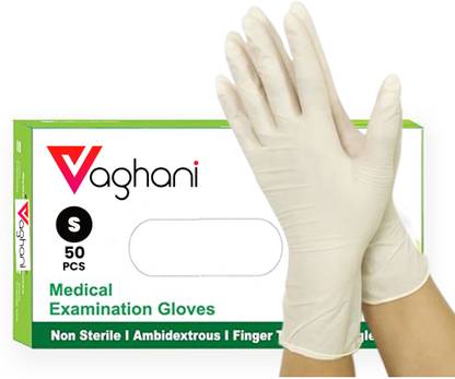 Vaghani POWDER FREE Latex GLOVES FOR ALL PURPOSE,MEDICAL,EVERYDAYUSE (Pack of 50) Latex Surgical Gloves