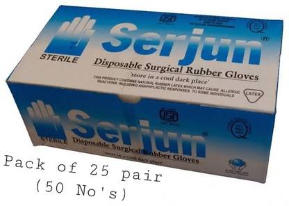 PREQURE Serjun Gloves 6.5 PACK OF 25 Rubber Surgical Gloves