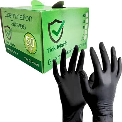 tick mark Tattoo Black Nitrile Gloves Nitrile Surgical Gloves (Pack of 50) Medium Size Nitrile Examination Gloves