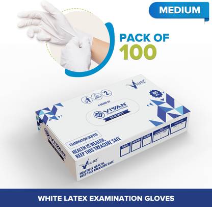 V SURZ MEDIUM LATEX EXAMINATION GLOVES ALL PURPOSE/MEDICAL/EVERYDAY USE PACK OF 100 Latex Examination Gloves