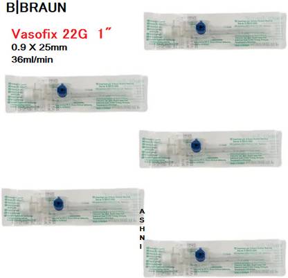Ashni B Braun Vasofix IV Cannula 22G Size: 0.9x25 Mm Pack OF 5 pcs Medical Needle