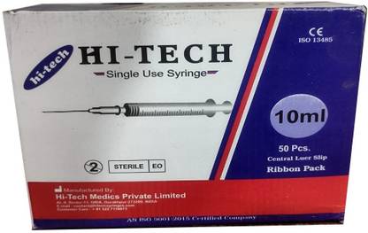 HI-TECH DISPOSABLE SINGLE SUE ONLY SYRINGE IN ( 10ML X 50PICS. ) Medical Needle