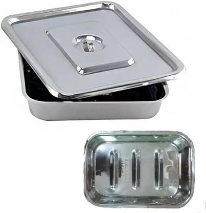 saifcare Instruments Tray With Cover (Lid) Stainless Steel (9x6)inch) Reusable Medical Tray