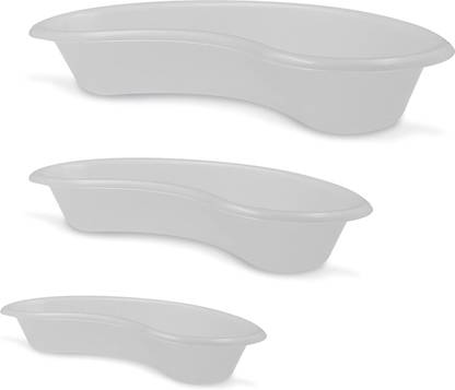 OTICA Reusable Plastic Kidney Tray Set of 3 Combo White Medical Use (8x10x12 Inch) Reusable Medical Tray