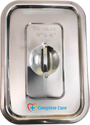 Complete Care Medical Tray with Cover, Premium Stainless Steel Tray (1 Pcs, 9x6x2) Reusable Medical Tray