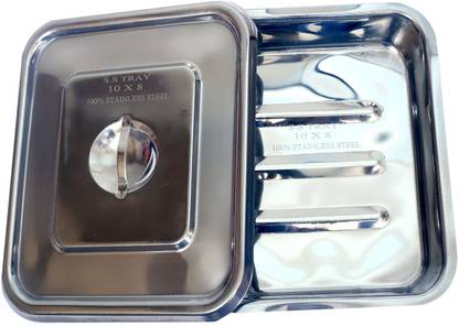 LISAMED Stainless Steel Instrument Tray With Lid For Laboratories & Health Centres(10X8) Reusable Medical Tray