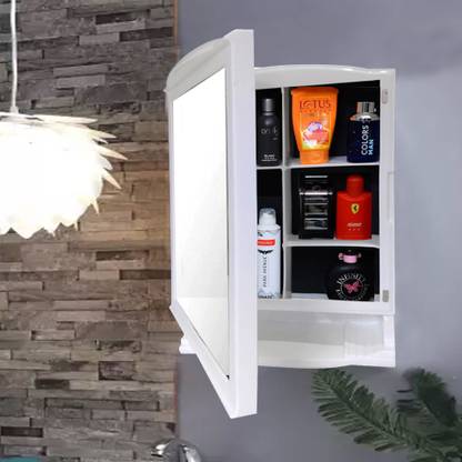 URBAN CHOICE RoyalLook_White:MultiPurpose Mirror Cabinet Plastic Wall Shelf