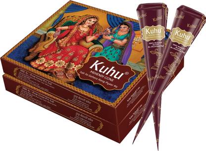 कुहु Brown Natural Mehendi Cone | hand designing |of 12 pcs in 1 box Natural मेहंदी