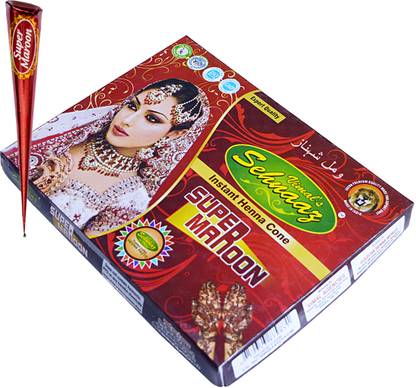 VIMAL s Sehnaaz Super Maroon Instant Henna Cone 12 Pcs. Per Pack Synthetic Mehendi
