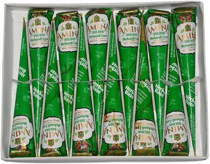 Amina Henna Dulhan Green Mehndi Cone / No Chemicals Dyes (96 Cone) (8 Box) Natural Mehendi