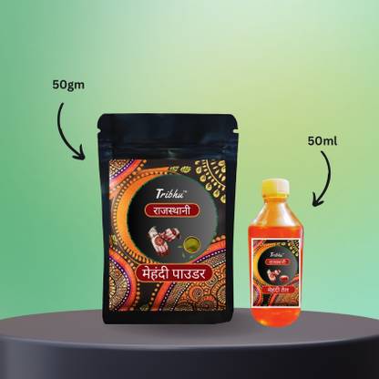 TRIBHU Rajasthani Natural & Pure Henna 50gm Mehendi & 50ml Oil For Hair & Hand Natural Mehendi