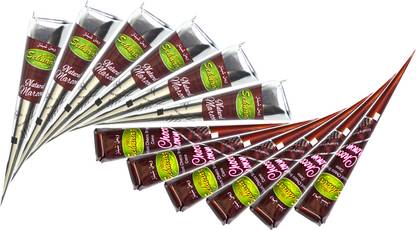 VIMAL s Sehnaaz Mixed Colour Instant Henna Cones, 6 Jadoo Maroon and 6 Choco Brown, Synthetic Mehendi