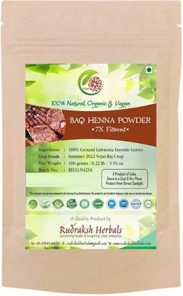 RUDRAKSHHERBALS Baq Henna Powder 7x Filtered 100% Ground Lawsonia Inermis Leaves Natural Mehendi