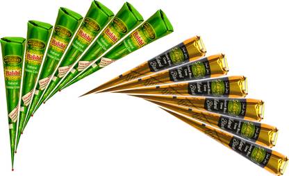 VIMAL s Sehnaaz Mixed Natural - Instant Henna Cones, 6 Rakhi Natural and 6 Gold Black, Natural Mehendi