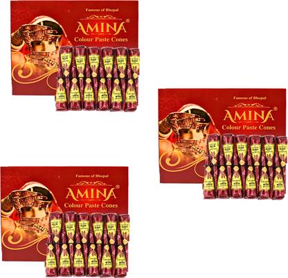 MOSKLIN AMINA COLOUR PASTE CONE FOR STYLISH & DASHING HANDS ,LEGS (RED) PACK OF - 3 Natural Mehendi