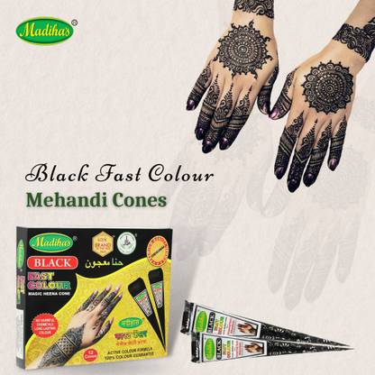 MADIHA’S Premium Henna Instant Black Cone Pack of 12 (28gm each) Natural Mehendi